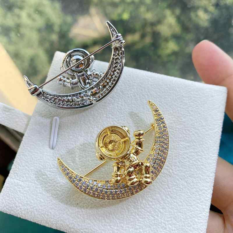 DIY アクセサリー ブローチ パールなし 空ホルダー 半完成品 月 宇宙飛行士 ラインストーン ピン パール 蜜蝋 翡翠 コサージュ ホルダー