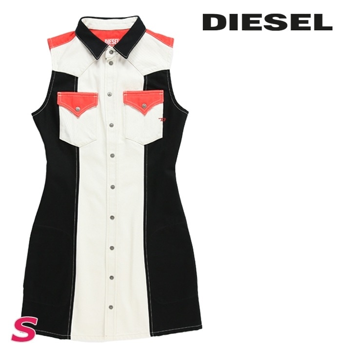 ノースリーブデニムワンピース レディース DE-GLO-F-FS カラーブロック切替 コットン die-l-t-f4-89t