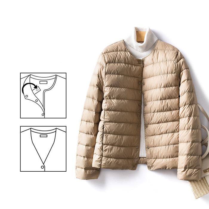 ダウンコート ショート丈 レディース 2typeネック 丸首 Vネック ダウン ジャケット アウター トップス 無地 おしゃれ カジュアル