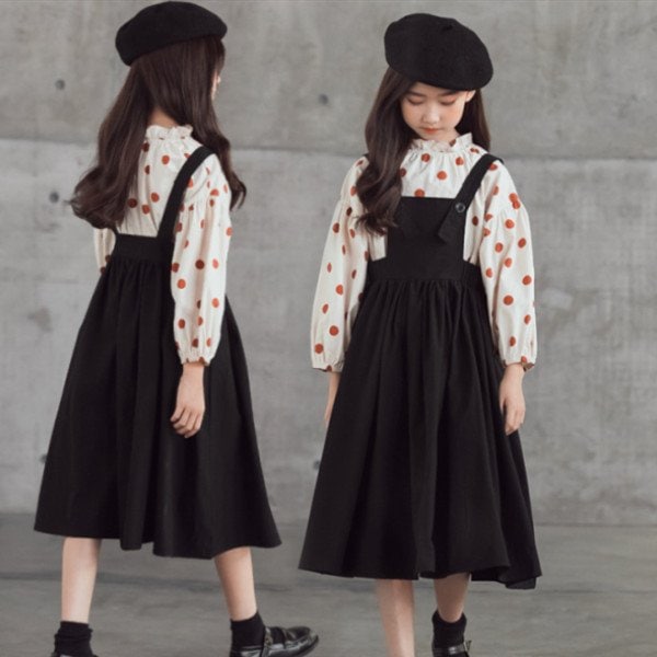 韓国子供服 ワンピースセット 女の子 秋服 シャツ 88％以上節約 送料0円 ド 長袖 ストラップスカート +