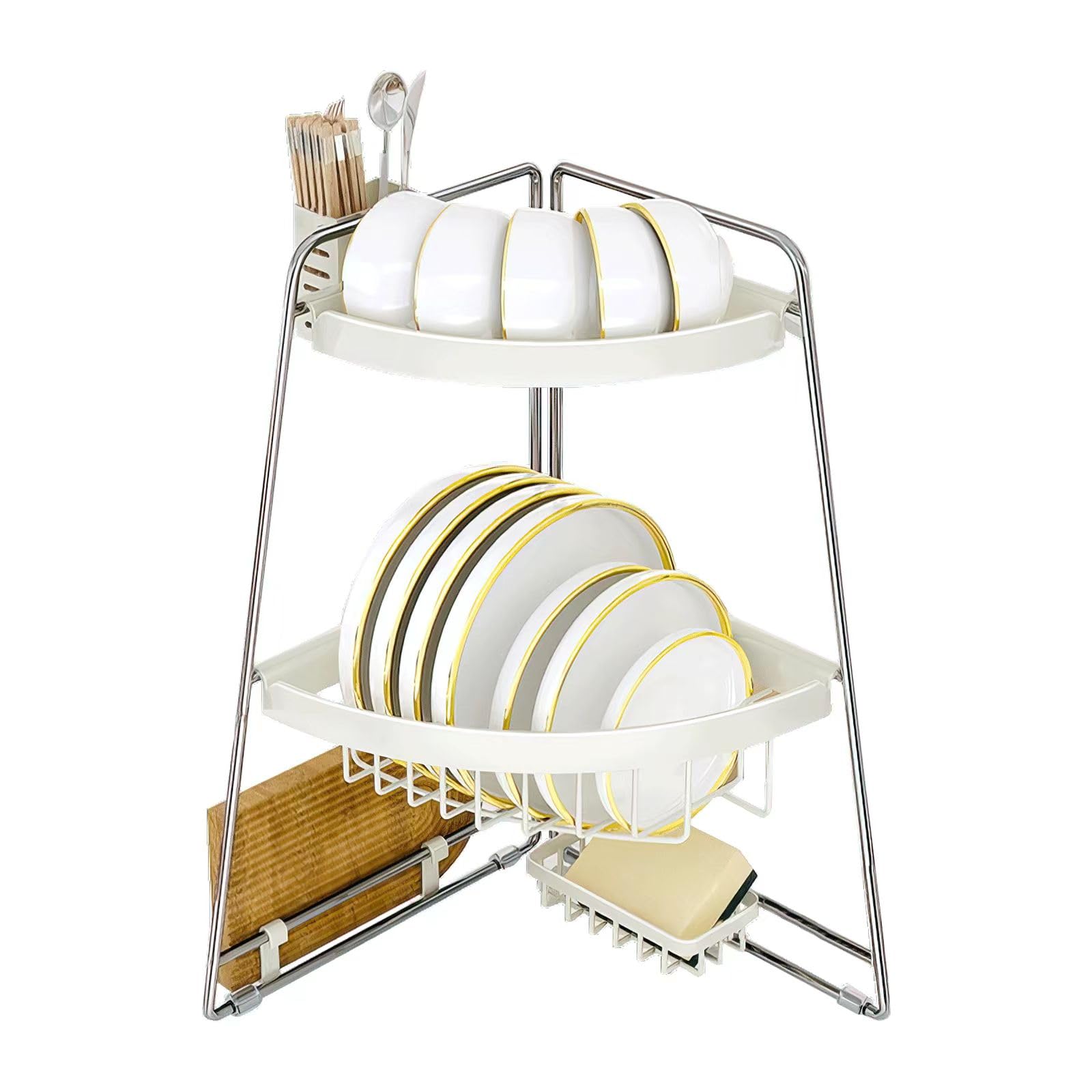 ママ倉 水切りラック 食器 水切りかご キッチン 食器乾燥 一人暮らし 収納 三角 水切り ラック シンク上ステンレス 台所 洗い物 食器置き 2人用 3人家族 ホワイト 30*50cm 3段