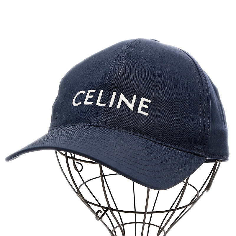 セリーヌ ロゴ刺繍　キャップ　コットン　ネイビー　Sサイズ 帽子