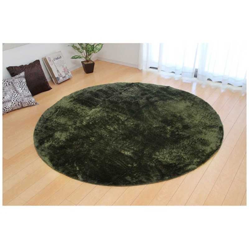 イケヒコ　ラグ シャギー調 (ラルジュ) (約185cm 丸/グリーン)