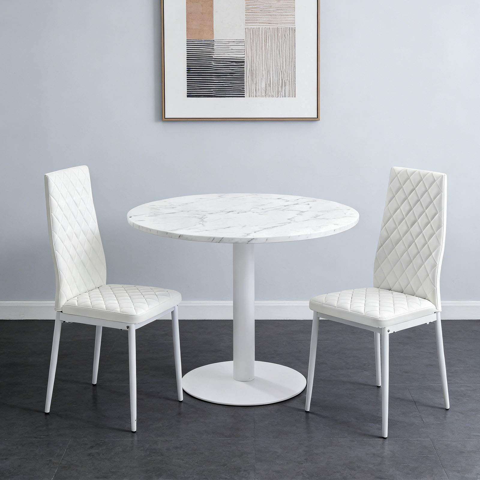 【国内発送 無-送料】1679ダイニングチェア 2脚セット レザー 椅子 イス 食卓椅子 菱形 レトロ 北欧 コンパクト リビングチェア