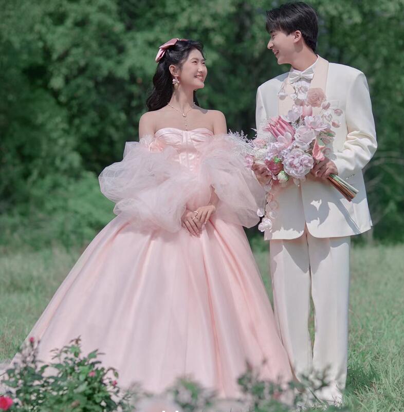 ワンピース パーティードレス お姫様 成人式ドレス 可愛い 結婚式ドレス ウェディングドレス ロング 花嫁ドレス きれいめ フォトウェディング撮影 カラードレス コンサート オフショルダー 二次会ドレ