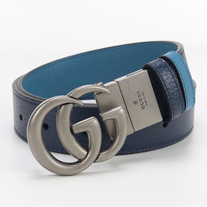 スリムベルト ダブルG GU90290 ベルト レザー/スリムベルト ネイビー【中古】 メンズ