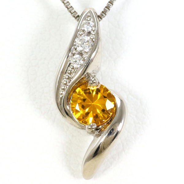 K18 18金 WG ネックレス ゴールデンサファイア 0.309 ダイヤ 0.04 中古