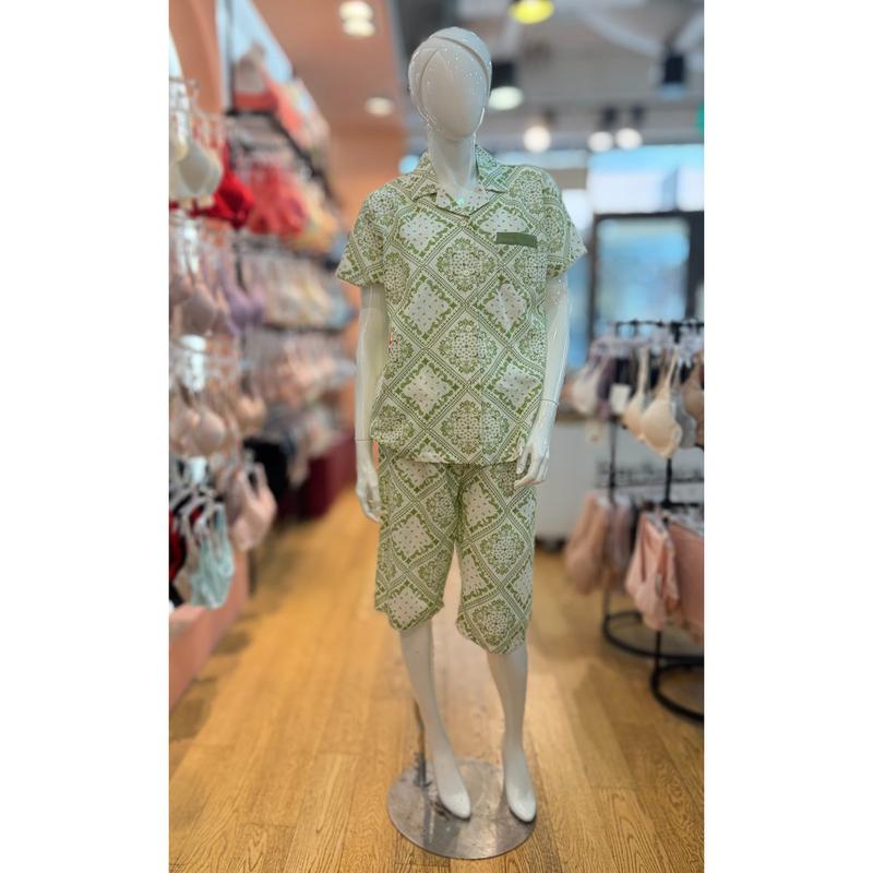 [坡州店] 綿混紡 シジミ グリーン 女性 パジャマセット WP6038B