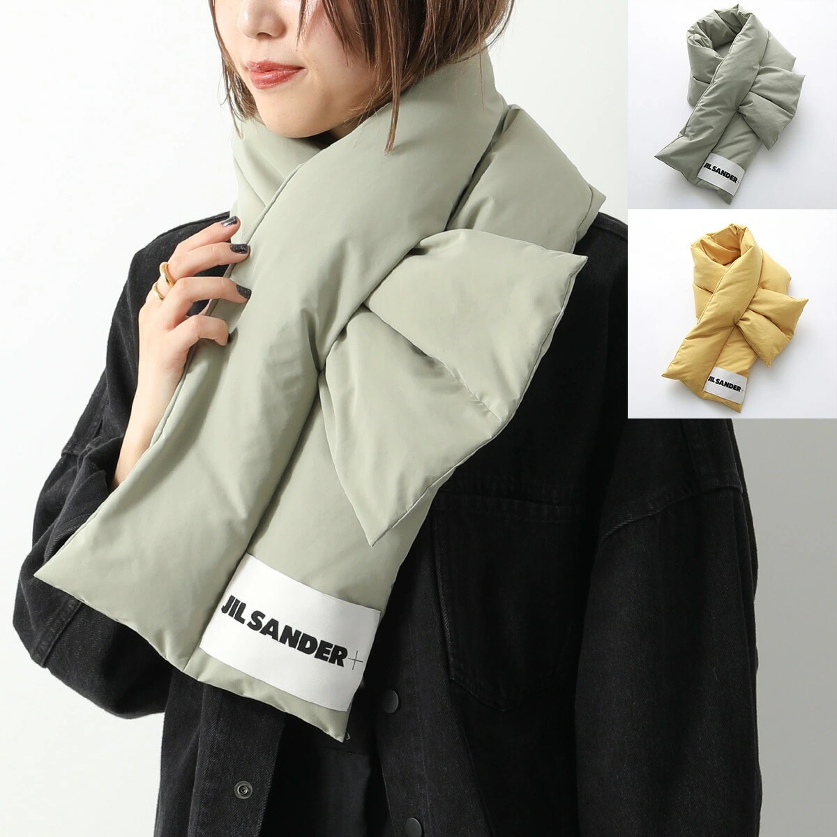 【カラー限定特価】JIL SANDER+ ジルサンダー プラス マフラー J40TE0002 J74276 レディース ダウン スカーフ ロゴラベル 撥水 カラー2色