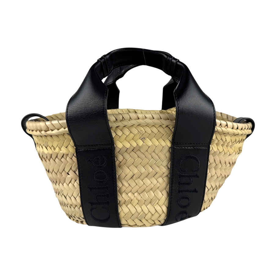 クロエ Chloe ハンドバッグ ショルダーバッグ SENSE スモール バスケットバッグ ラフィア/レザー ナチュラル/ブラック レディース z6583