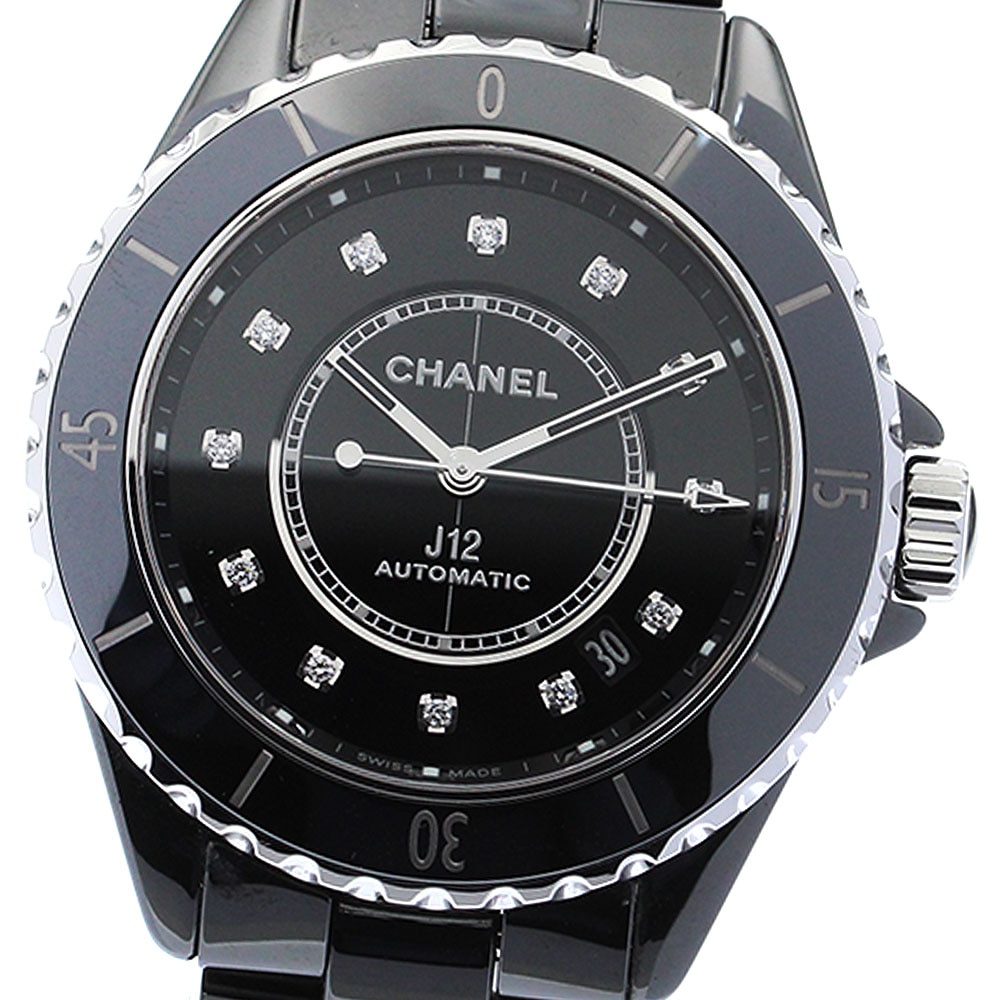 シャネル CHANEL H5702 J12 黒セラミック 38MM 12Pダイヤ 自動巻き メンズ 美品 箱付き_885323【中古】