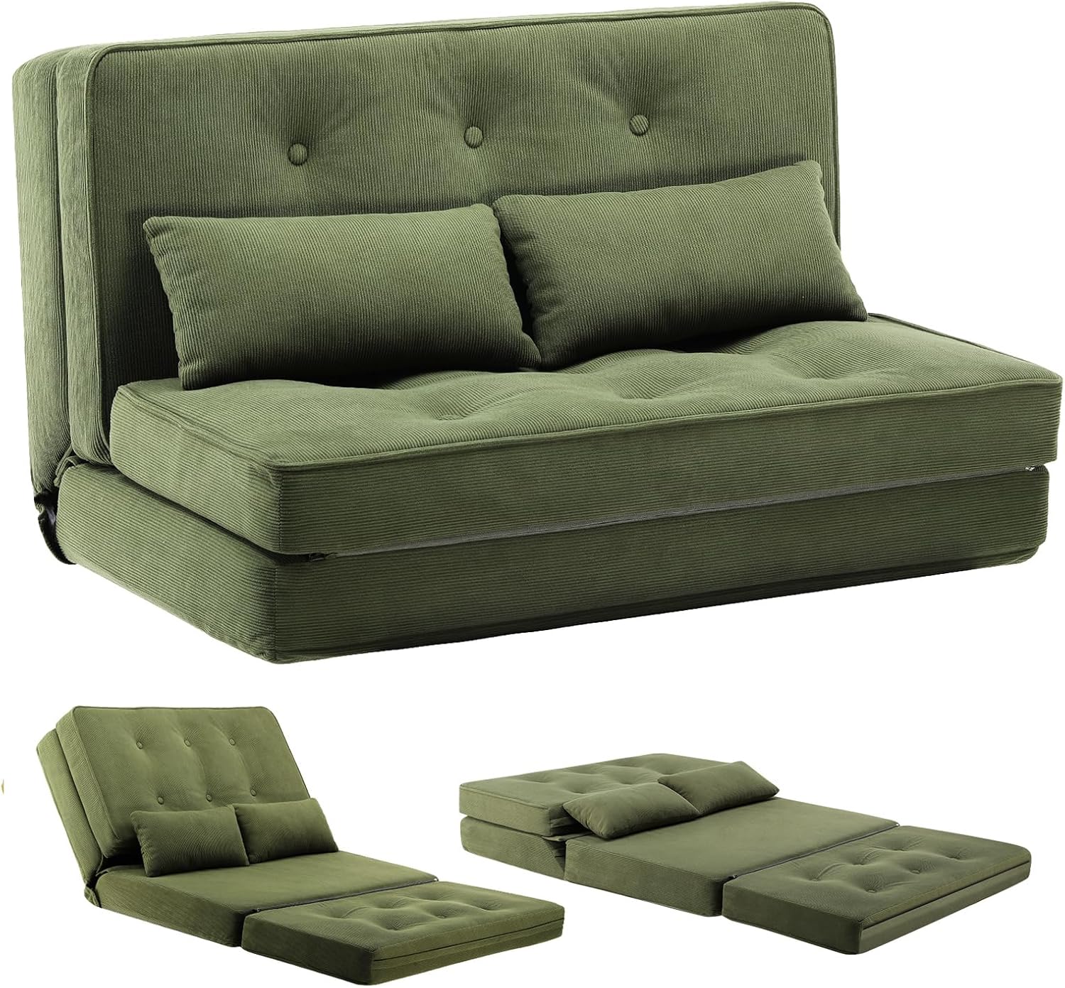 ソファベッド レイジーソファー フロアソファー ローソファー 幅90 3WAY 6段階リクライニング 1人掛け 2人掛け クッション2個付き 耐摩耗 人間工学 ソファ 折り畳み 小型 カラー-GREE