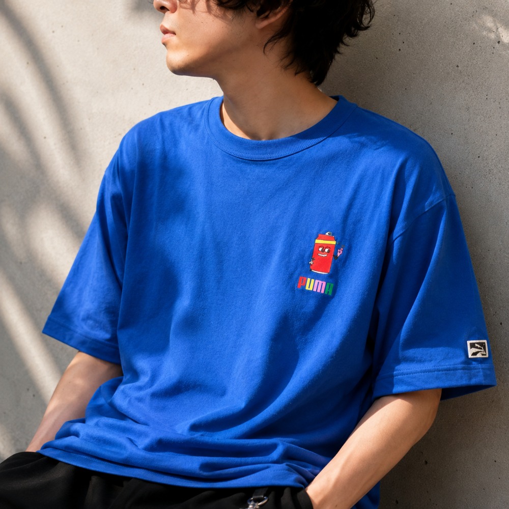 PUMA DOWNTOWN グラフィックTシャツ Lサイズ ブルー 半袖 カジュアル ストリート プーマ メンズ レディース