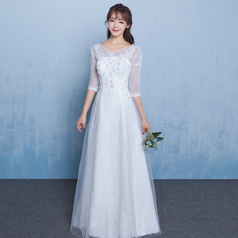 ウエディングドレス ウェディングドレス aライン 白 安い 袖あり 上品 花嫁 結婚式 パーティードレス 二次会 ブライダル ロングドレス イブニングドレス 9,676円