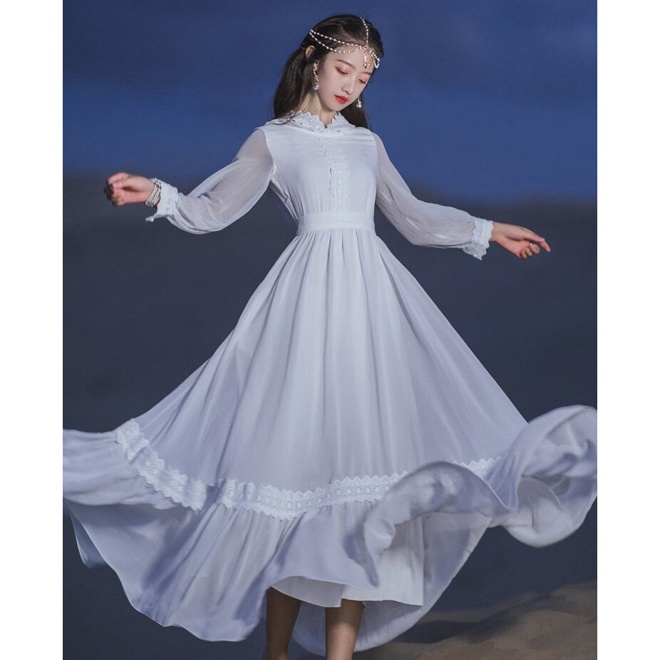 マキシ丈 長袖 ワンピースドレス