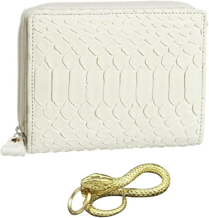 金運財布 幸運のホワイト パイソン メンズ エキゾチック レザーを使用した白蛇 蛇革財布/熟練革職人のハンドメイド品 日本製 二つ折りラウンド(黄金蛇チャーム)