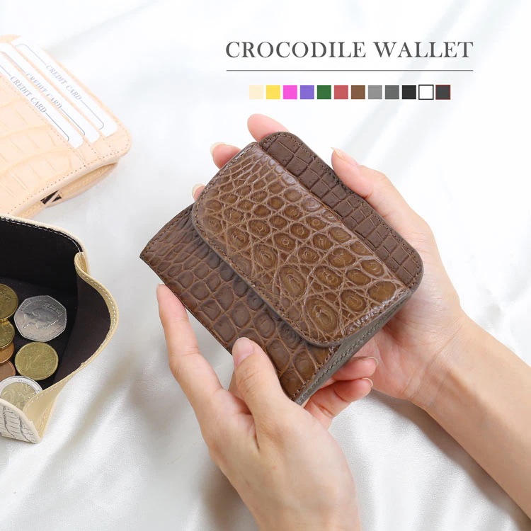 クロコダイル 小さい財布 財布 レディース ボックス型 小銭入れ 付き 小銭入れ ミニ財布 薄型 コンパクト マット加工 レザー 本革 小さめ 軽い 全12色 ワニ革 キャッシュレス コンパクト財布
