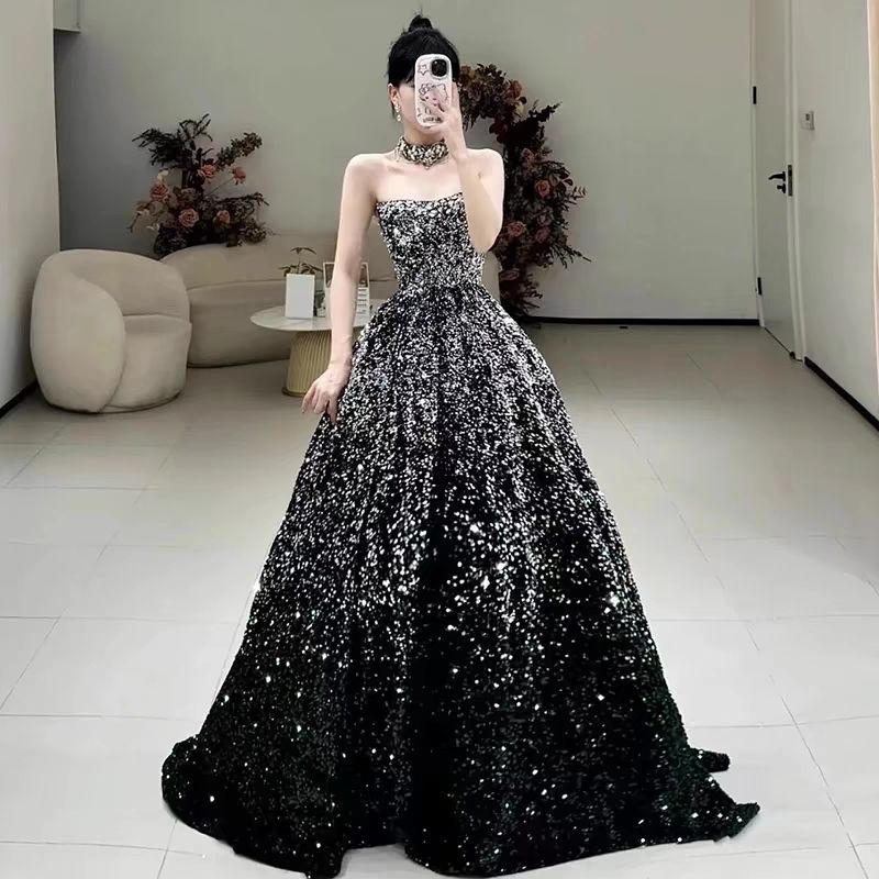 【2枚購入で 3oo円OFF！】女性用のドレスストラップレス2025ボーカルアート試験気質スパンコール