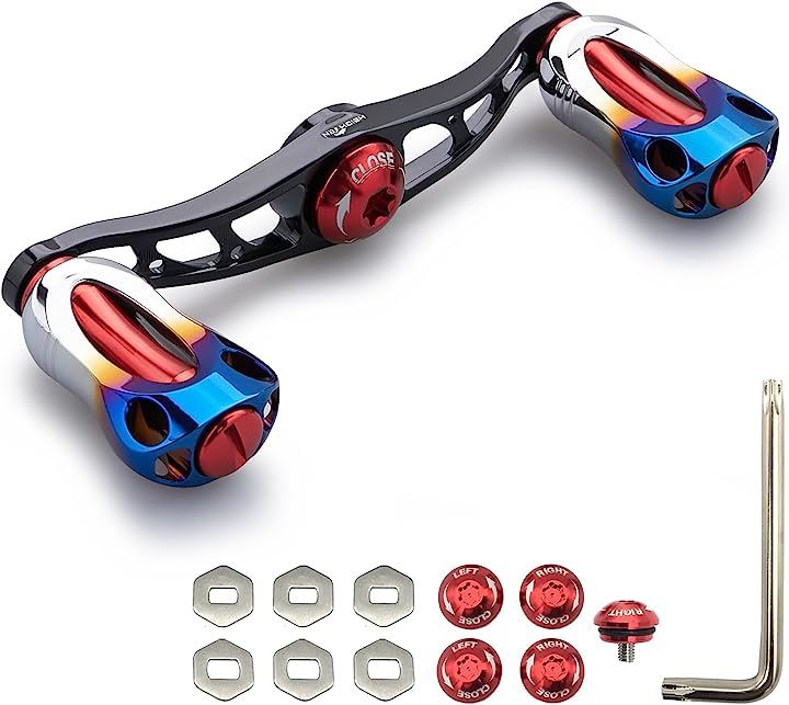 リール ハンドル 22mm ノブ搭載 シマノ SHIMANO ダイワ DAIWA アブ Abu 通用 ベイトリール Aurora Series -( 88mm - ブラック＆レッド)