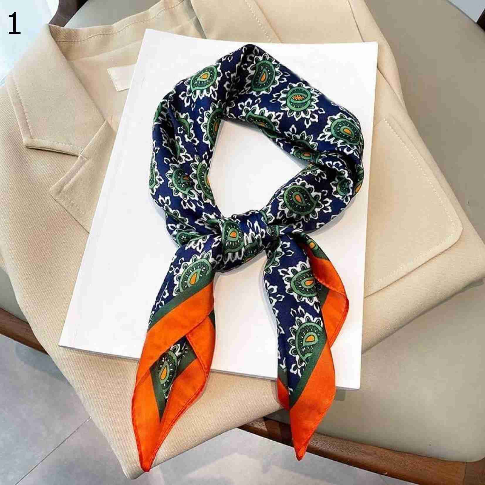 【20%OFFクーポン～】女性スカーフラップ小さなネッカチーフ髪カシュー花柄スクエアショールタイネックヒジャーブフーラード スカーフ (Color : Orange Size : 70cm x 7