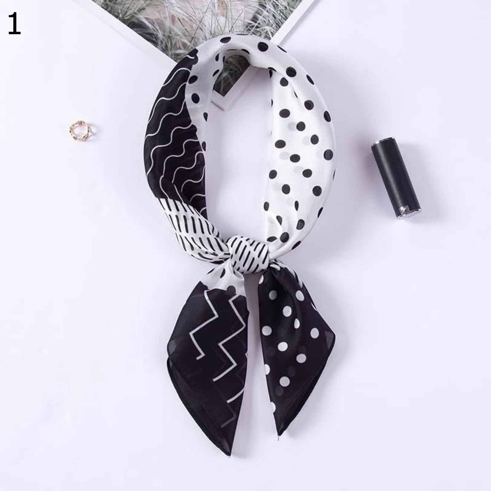 【20%OFFクーポン～】ドット ストライプ プリント スカーフ レディース サテン スモール スクエア ハンカチ 多機能 ポリエステル スカーフ スカーフ Black Size : 70x70