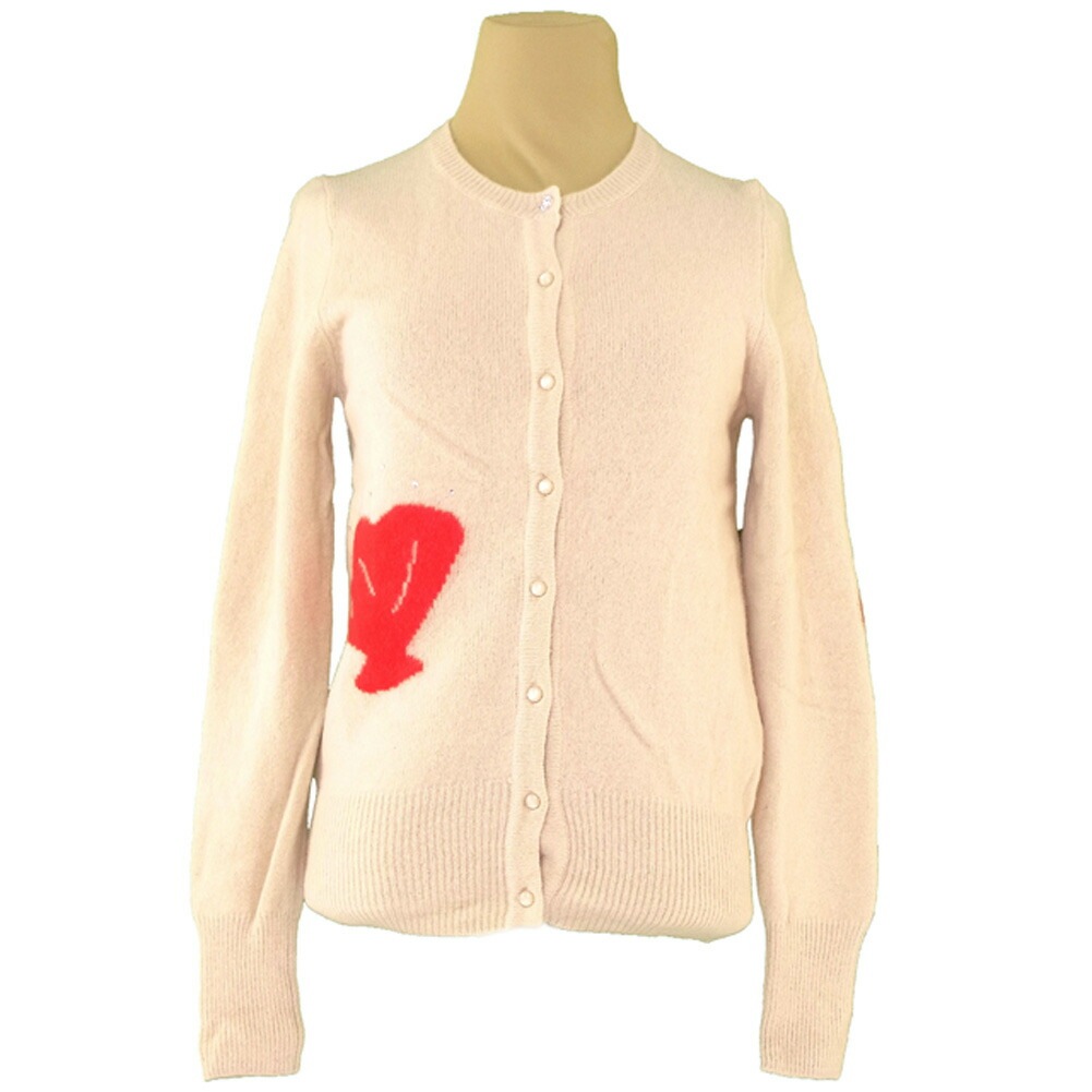 カーディガン 長袖 ニット シェル柄 2サイズ ラインストーン付き ベージュ レッド 中古