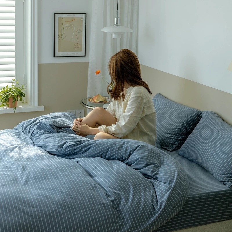 四件セット ふとんカバー シンプル ストライプ 綿100% ベッド用品 寝具 セット