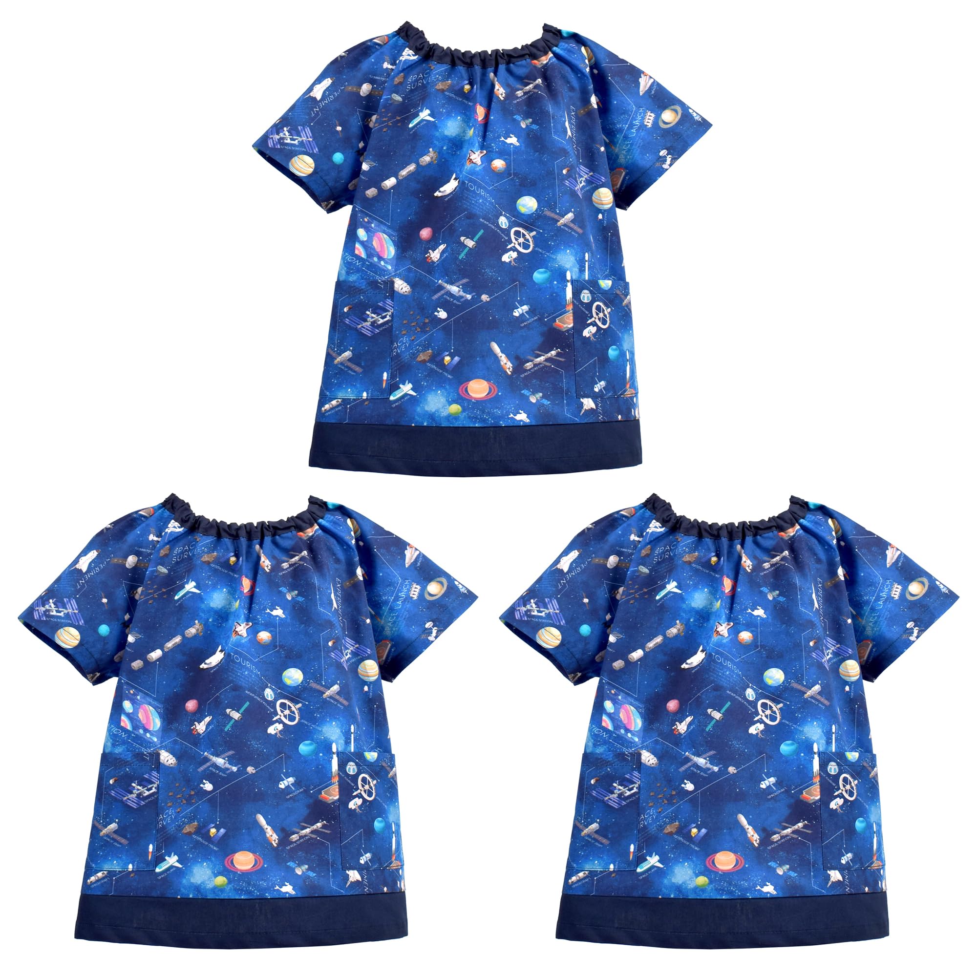 COLORFUL CANDY STYLE 半袖スモック(100-110cm) 未来の惑星探査と宇宙船 3枚セット 男の子 かっこいい 子供用 半袖 スモック 幼稚園 エプロン 小学生 用 子供 書道