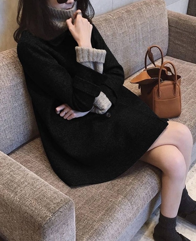 Pコート ジャケット レディース 大きいサイズ チェスターコート ミディアム丈 黒 アウター 羽織 防寒 Aライン 着痩せ 体型カバー 美脚 脚長 定番 暖かい 秋冬 韓国 カッコかわいい