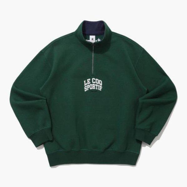 長袖Tシャツ NQJ QP423TFSO4-DGN ハーフジップ 裏起毛スウェットシャツ DARK GREEN