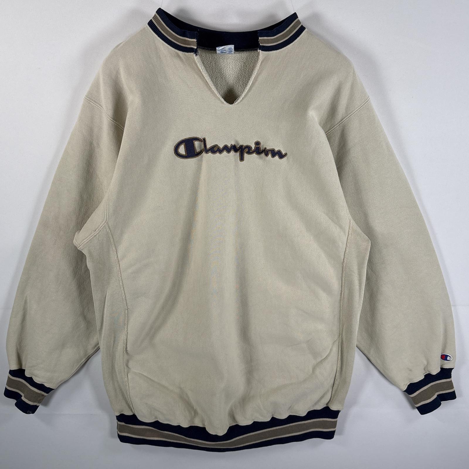 古着 90s/90年代 USA製 スウェット リバースウィーブ オリジナル 刺繍ロゴプリント XXXL ベージュ メンズ