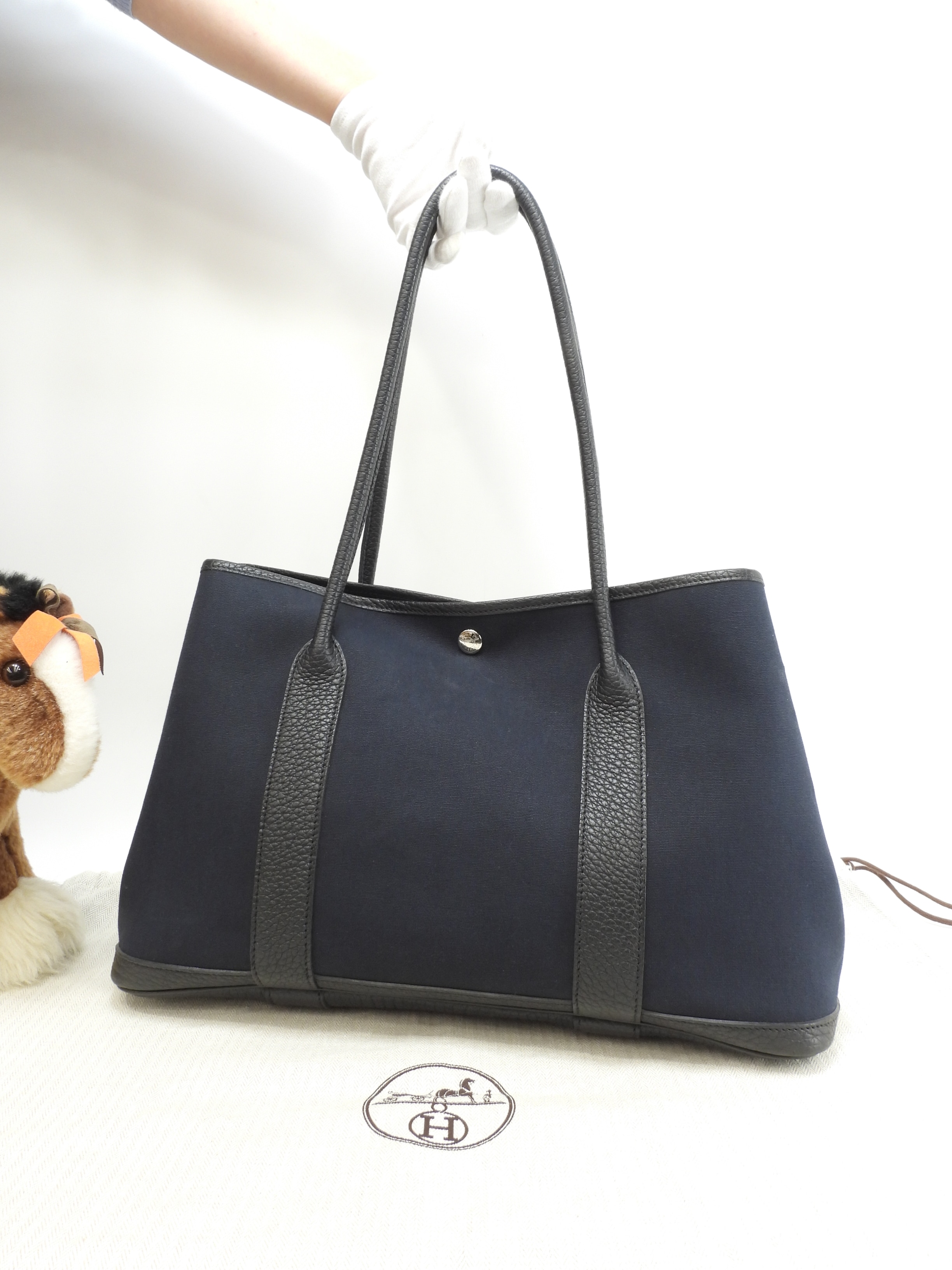 ガーデンパーティPM ロングショルダー コットン革黒 トートバッグ 極美品@P 3 161,500円