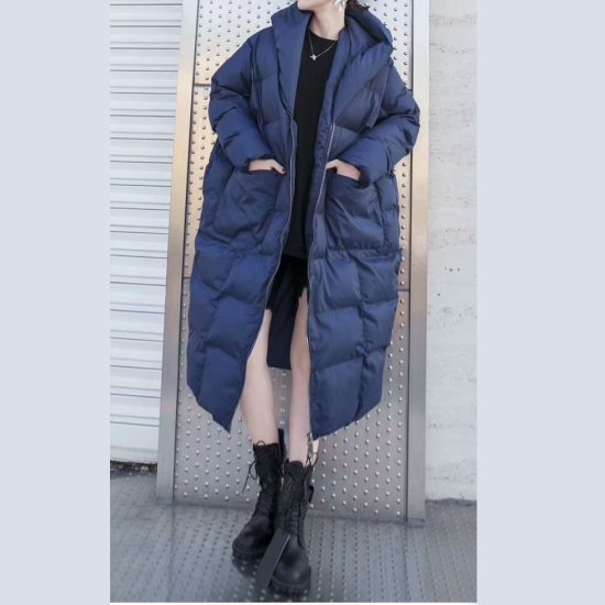 【取寄：納期2週間】ダウンコート ロングコート レディース 韓国 ファッション 冬 ひざ下 防寒 通勤 レジャー アウター ダウン ネイビー ロングコート ベンチコート 冬アウター ロング フード
