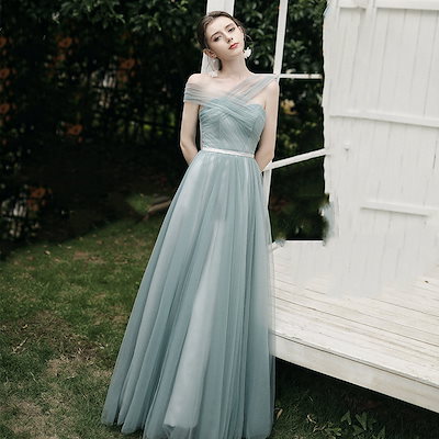 ブライズメイド ドレス ロング丈 二次会 大きいサイズ 結婚式 体型カバー 半袖 フリル 謝恩会 二