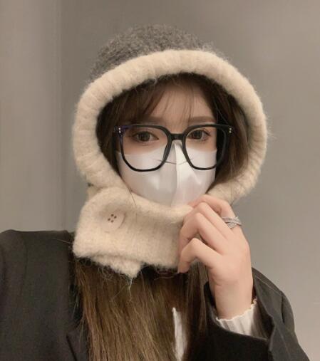 帽子の日サイクリング暖かいニット帽マフラーオールインワン女性耳保護ウールキャップ