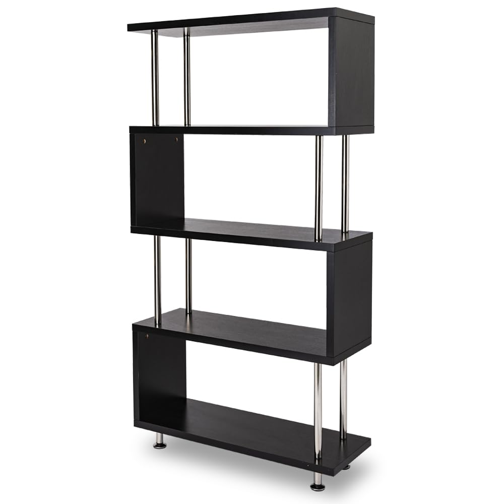 アイリスプラザ 本棚 ディスプレイラック 収納 オープンラック 靴箱 下駄箱 パイプ S字 5段 耐荷重75 ブラック 幅80×奥行29.5×高さ151.4cm SRK-8315