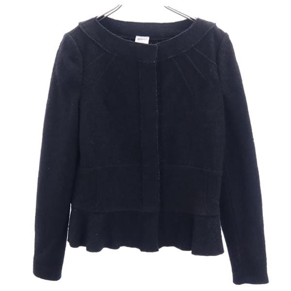 イタリア製 ノーカラー ウールジャケット 44 ブラック レディース