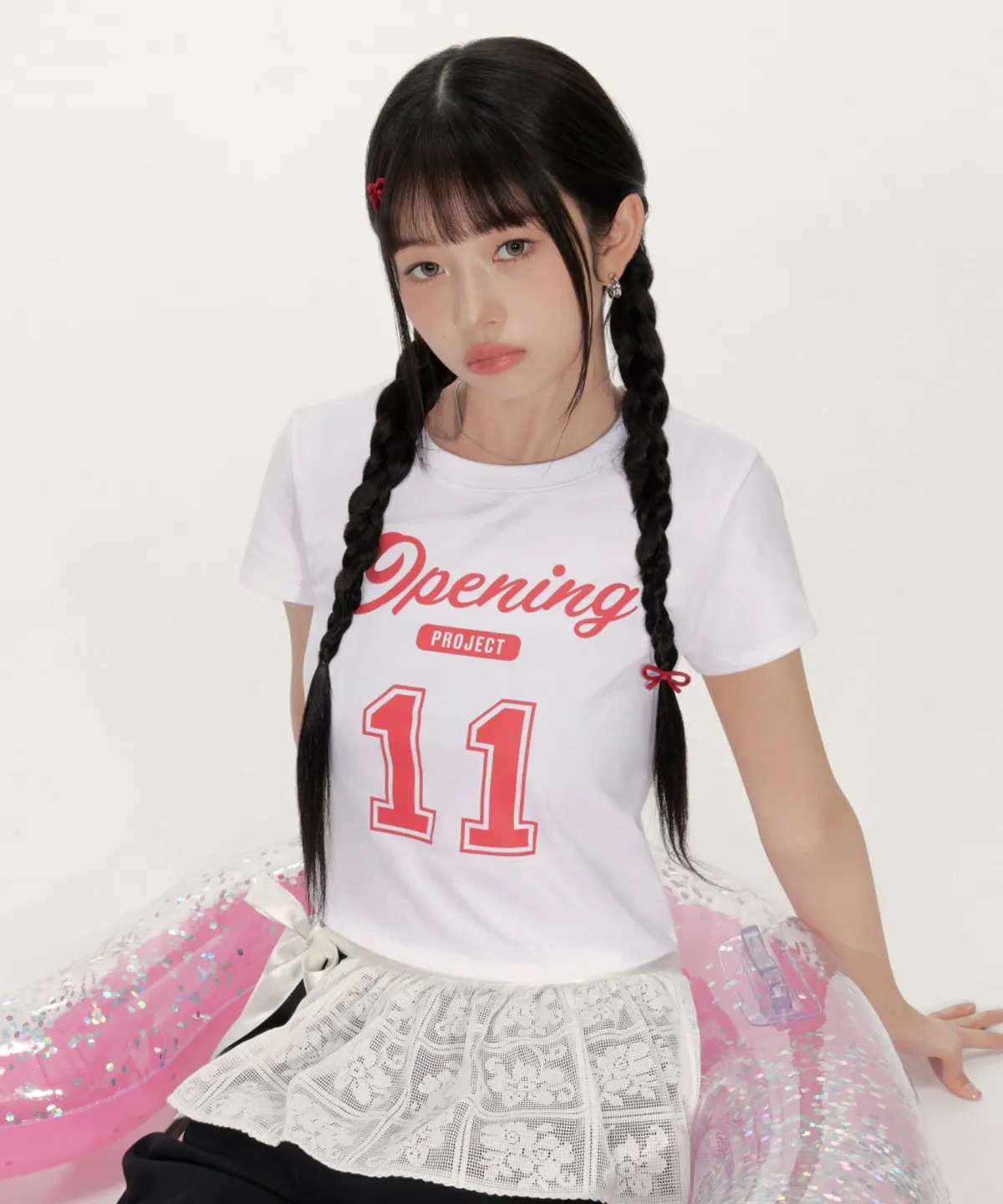 [IVE REI モデル着用] W Cropped No11 Half T Shirt - White 韓国の人気ファッションブランド