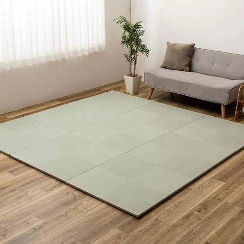 【メーカー直送品】萩原 【9枚組】い草風置き畳 市松模様 約82×82×2.5cm ライトグリーン