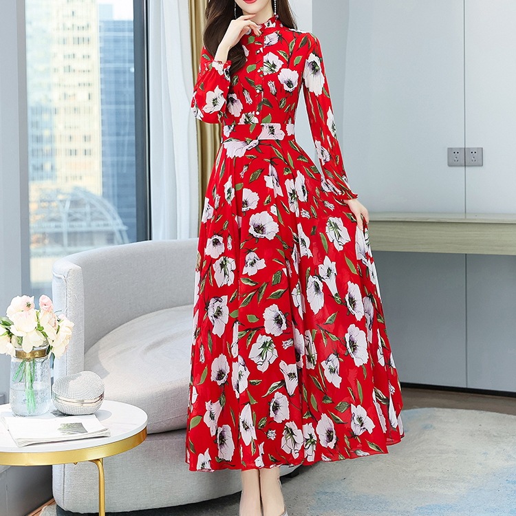 新作 秋冬 レディース 春夏 ワンピース ロング ロング丈 袖あり 長袖 タートルネック フレア