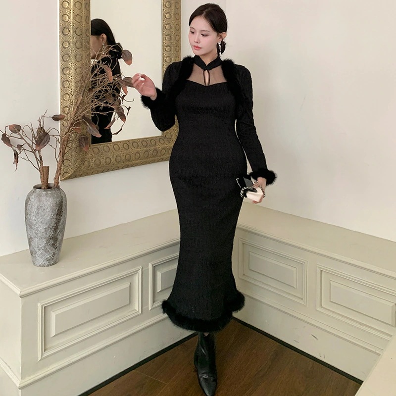 大きいサイズ XL-5XL 高級感 秋冬 フランス風 レトロ マーメイド ワンピース タイト フォーマル パーティー メガ割