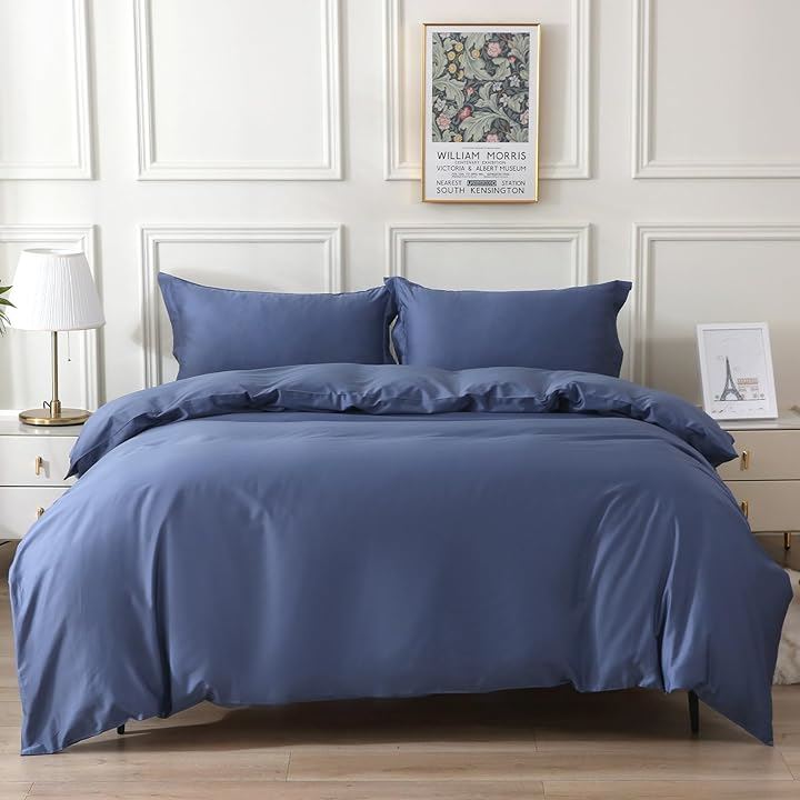 ボックスシーツ オーストラリア綿100% ホテル仕様 サテン調 おしゃれ( ネイビー, 「3点セット」ダブル) 6,535円