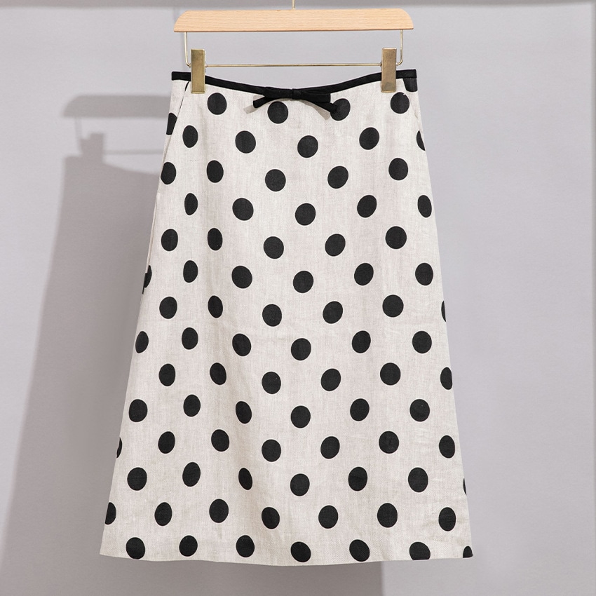 Linスカートポルカドットレミスのための汎用性のあるスリム気質のための通気性のある快適なスカート夏に新しいラインスカート
