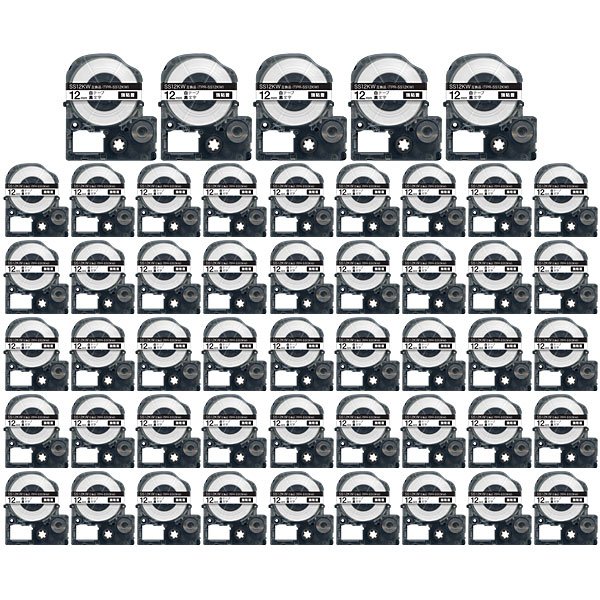 キングジム用 テプラ PRO 互換 テープカートリッジ SS12KW 白ラベル 強粘着 50個セット 12mm／白テープ／黒文字