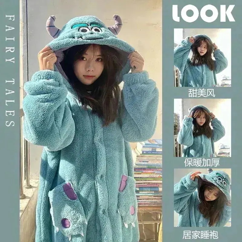 【2個買うと1個無料】もこもこ ルームウェア モンスター会社 Sulley ディズニー パジャマ レディース ガウン 部屋着 着ぐるみ 冬かわいい ペアルック カップル キッズ メンズ 福袋