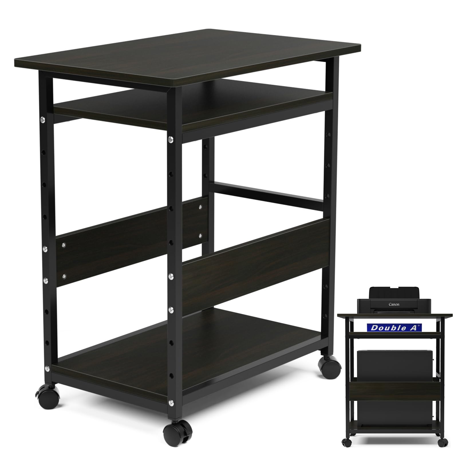 ワゴン cpuワゴン キャスター付き 3段 デスク下 机下 収納 ワゴン ラック スリム サイドワゴン 幅 60 奥行 40 高さ70cm パソコンワゴン デスクワゴン 棚板高さ調 26885