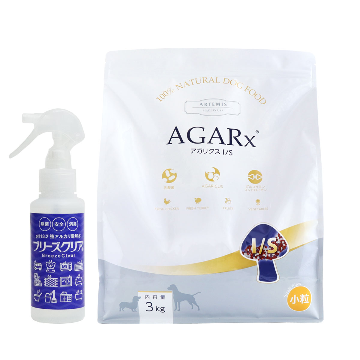 ドッグフード アガリクス I/S 小粒 3kg【ph13.2強アルカリ電解水100ml付き】