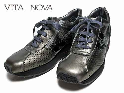 ビタノバ ウェッジソール パンチングレザーレースアップシューズ エタンコンビ レディース