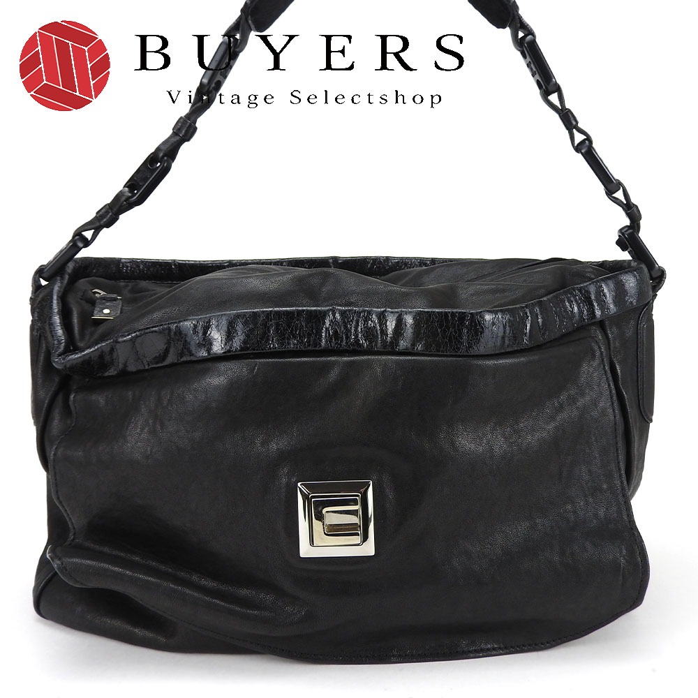 中古 ショルダーバッグ レザー ハラコ スウェード ブラック シルバー金具 肩掛け レディース 女性