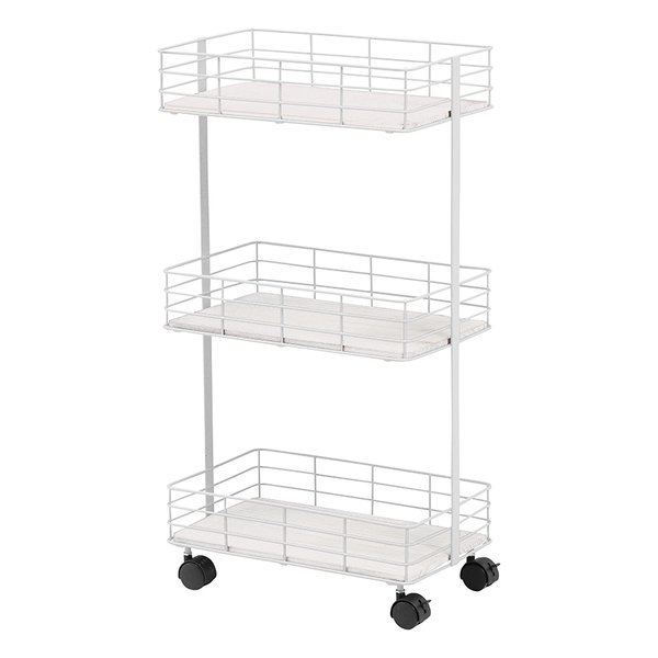 ラック 3段・ホワイト 幅40.5cm キッチンワゴン 収納 キャスター付き ワイド KR-3856WH